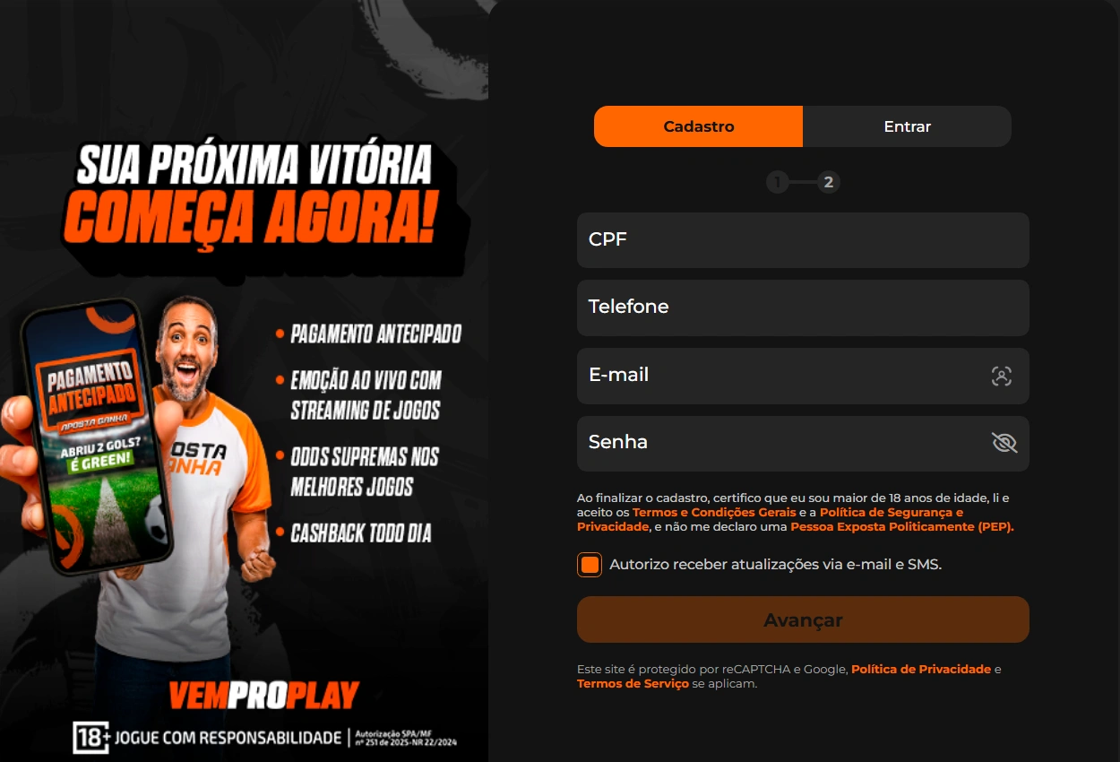Como se cadastrar no Bet Favorita